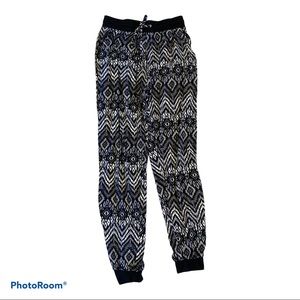 French Laundry Geometric Drawstring Joggers Loungewear Black White Medium